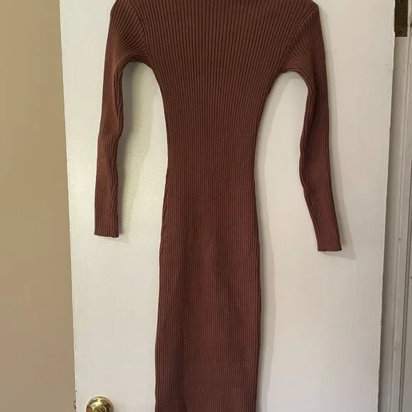 ASTR the Label Nutmeg Ribbed Turtleneck Maxi Sweater Dress ACDR100970 Brown XS - Picture 3 of 8